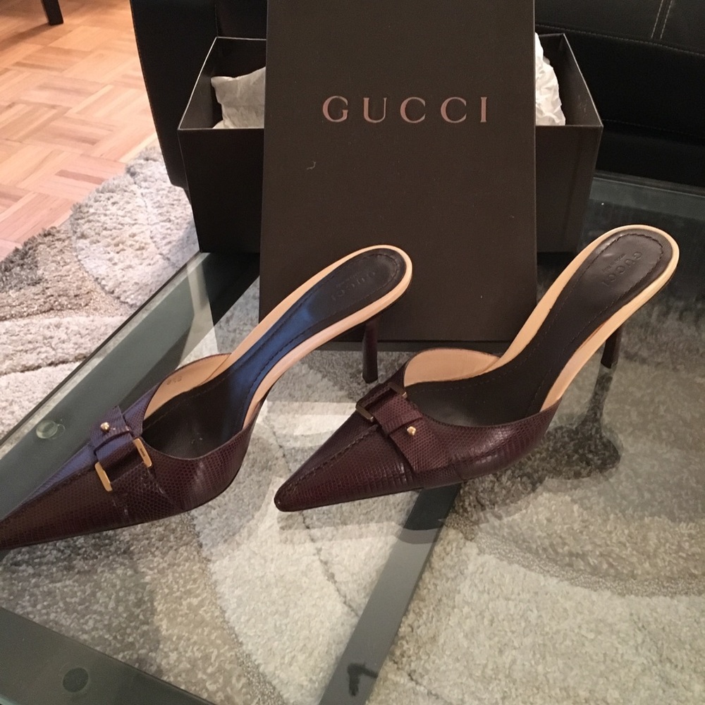Gucci brown leather slides
